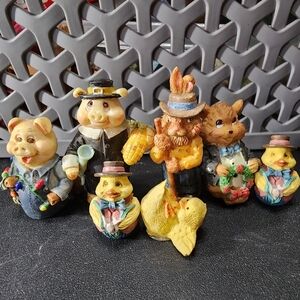Tim Wolfe Country Bunny Pigs Chicks Miniature Figurines Lot Resin Easter
